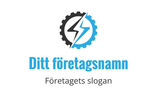 Modern logotypdesign med ett kugghjul och blixt i blått och svart
