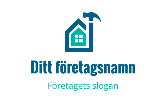 Modern huslogo med en hammare och blå accenter