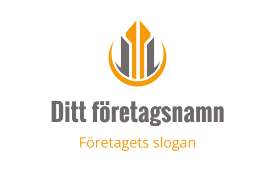 Modern logotypdesign med en stiliserad penna och cirkulära element i orange och grått