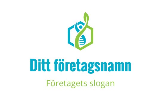 Modern hexagonal logotyp med ett grönt blad och en blå figur