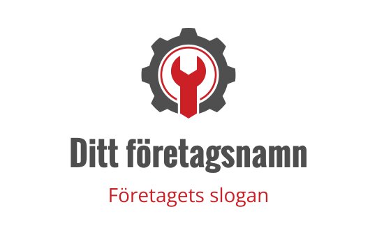 Fet logotypdesign med en röd skiftnyckel inuti ett grått kugghjul