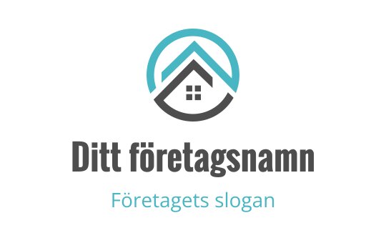 Modern logotypdesign med en hus-silhuett och cirkulär takkontur