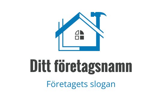 Modern huslogo med blått tak och hammarelement