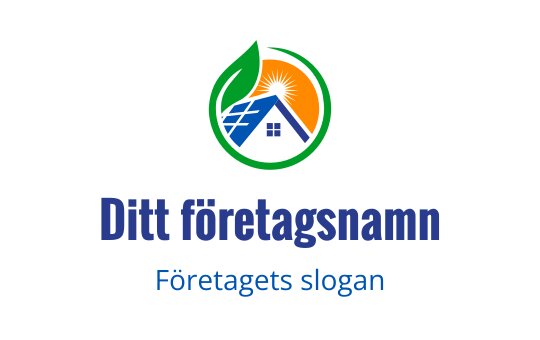 Modern logotypdesign med ett hus, solpanel och grön blad