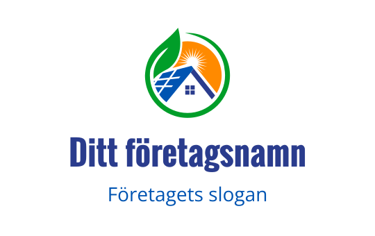 Modern logotypdesign med ett hus, solpanel och grön blad