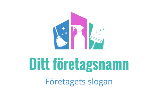 Färgglad logotypdesign med städverktyg och en sprayflaska