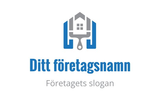 Modern logotypdesign med ett hus och en målarroller i blått och grått