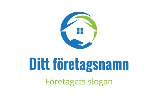 Modern logotypdesign med ett hus omgiven av gröna och blå händer