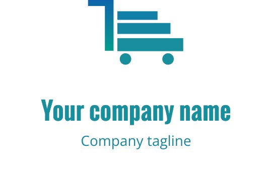 Modern logotypdesign med en stiliserad vagn och staplade lådor