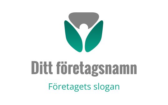Modern logotypdesign med en stiliserad figur och gröna blad
