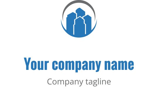 Modern blå skyline logotypdesign med cirkulär kontur
