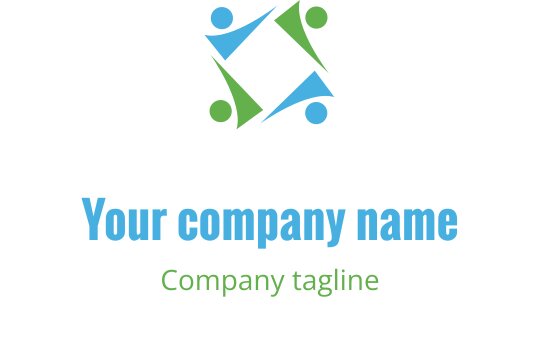 Färgglad logotypdesign med sammanlänkade former i blått och grönt
