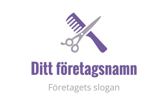 Modern logotypdesign med sax och kam i lila nyanser