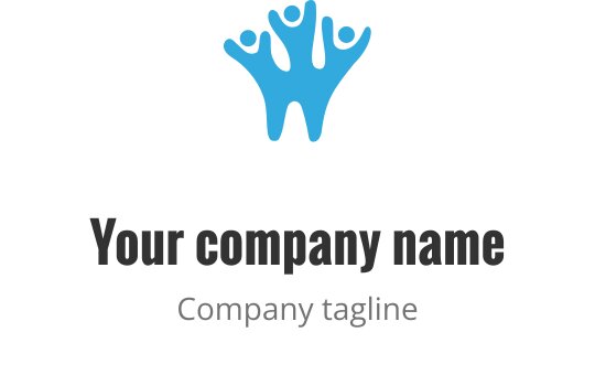 Kreativ logotypdesign med tre abstrakta figurer i blått