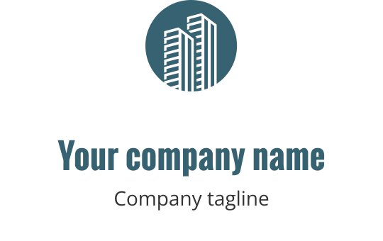 Modern turkos logotypdesign med en stiliserad hus-silhuett