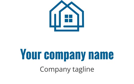 Teal logo med en stiliserad husdesign och en välkomnande entré