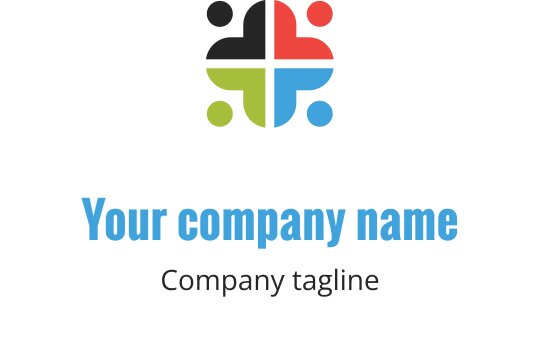 Färgglad logotypdesign med sammanlänkade cirklar och en central korsform