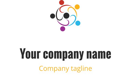 Färgglad logotypdesign med sammanlänkade figurer i en cirkulär arrangemang