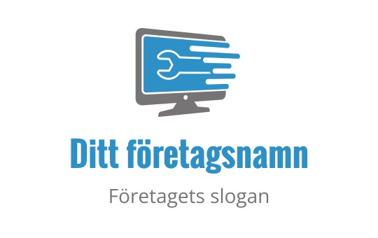 Modern logotypdesign med en dator och en skiftnyckel i blå nyanser