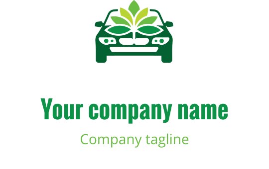 Modern logotypdesign med en bil och ett grönt lövmotiv