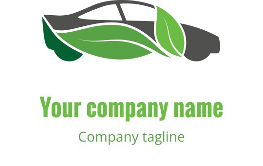 Modern bil logo design med gröna blad och en strömlinjeformad silhuett