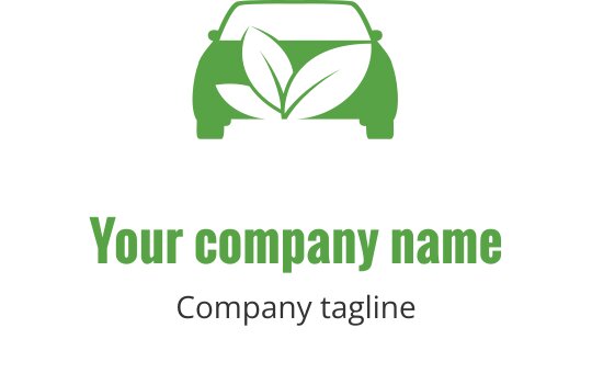 Miljövänlig logotypdesign med en bil och gröna blad