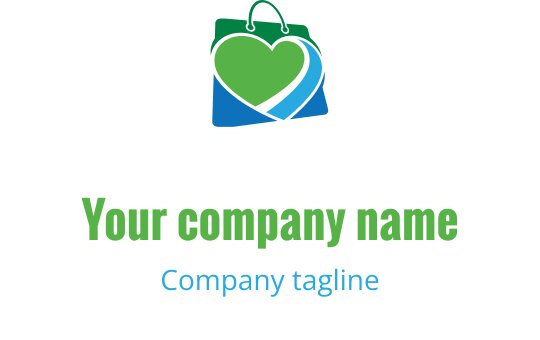 Kreativ hjärtlogo med gröna och teal shoppingelement
