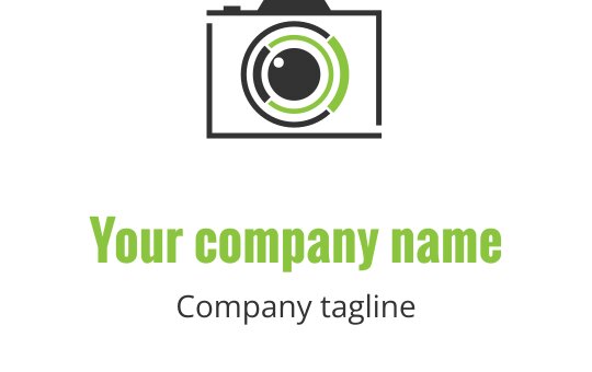 Modern limegrön logotypdesign med en stiliserad kameralinse