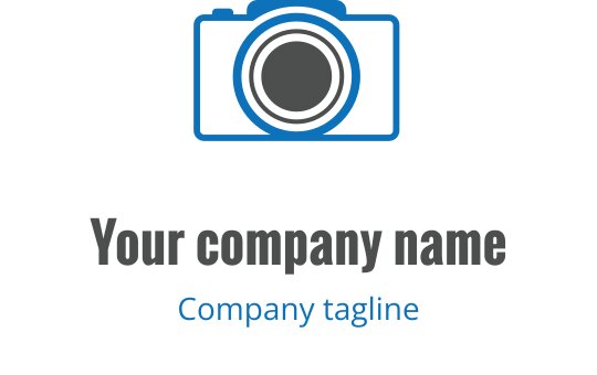Teal och grå logo design med en stiliserad kameralinse