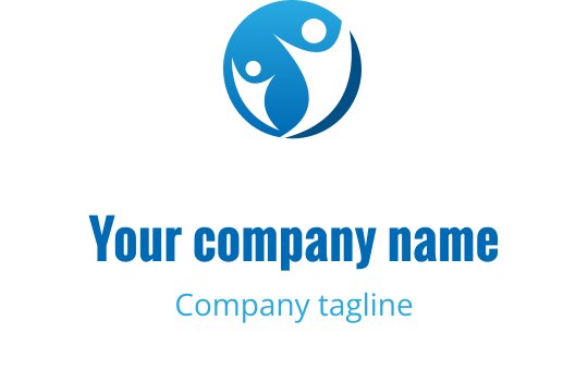 Modern blå logotypdesign med två abstrakta figurer i en cirkulär form