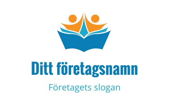 Färgglad logotypdesign med två abstrakta figurer ovanför en öppen bok