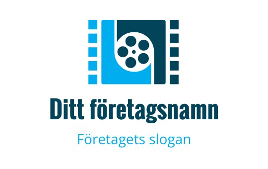 Modern logotypdesign med en filmrulle och stiliserade filmremsor