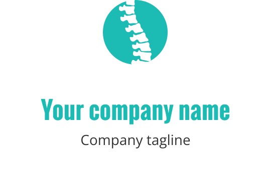 Modern logotypdesign med en teal cirkel och en ryggrad illustration