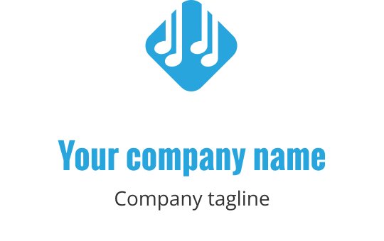 Kreativ blå logotypdesign med stiliserade ljudvågor och musiknoter