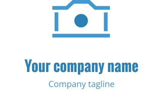 Modern blå och teal logo design med en stiliserad kameraform