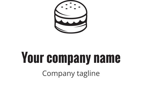 Fet svart logotypdesign med en stiliserad hamburgare och lager