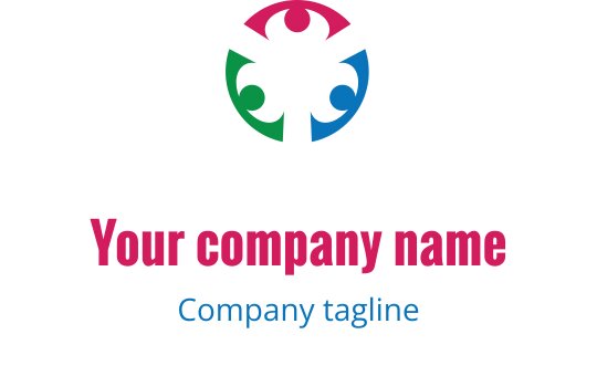 Färgglad cirkulär logotypdesign med sammanlänkade former i grönt, blått och rosa