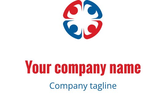 Färgglad logotypdesign med sammanflätade röda och blå händer