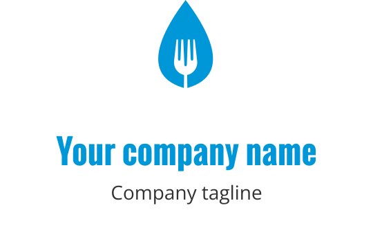 Modern blå logotypdesign med stiliserade gafflar i en dynamisk arrangemang