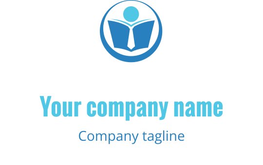 Professionell logotypdesign med en öppen bok och en personikon i blått