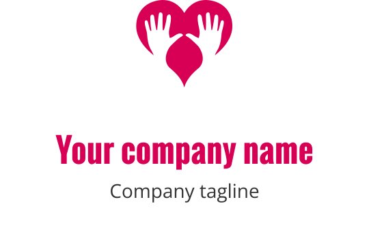 Hjärta logo design med händer i rosa och svart färg