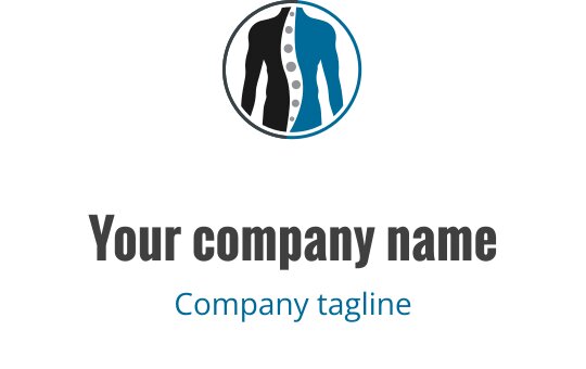Modern logotypdesign med en stiliserad mänsklig figur i blått och svart