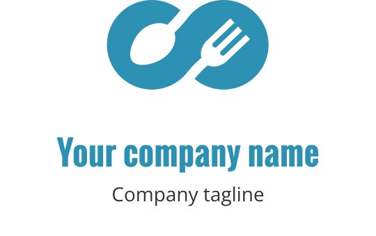 Modern blå logo design med en sammanflätad gaffel och sked
