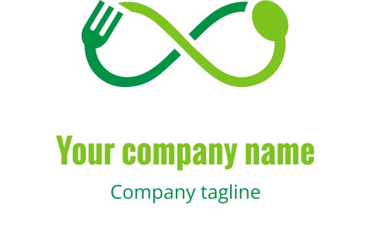 Modern logodesign med sammanflätade gröna och limegula gafflar i en oändlighetsform