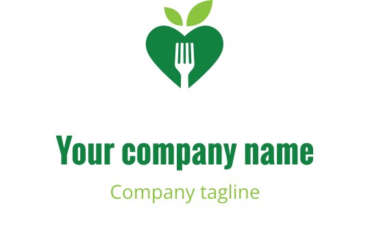 Fräsch grön logotypdesign med ett stiliserat blad och gaffel