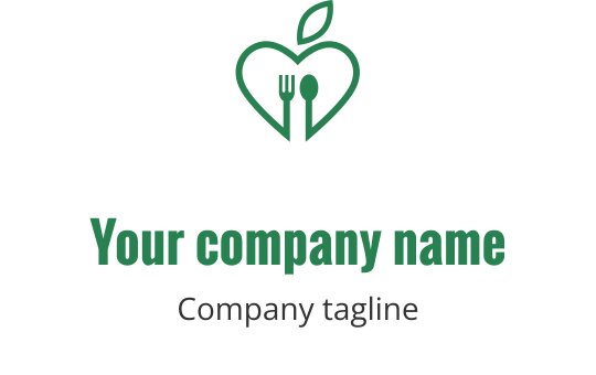 Fräsch grön logotypdesign med ett stiliserat blad och gaffel