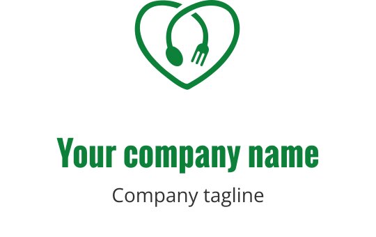 Hjärta-formad logotypdesign med en gaffel och sked i grönt
