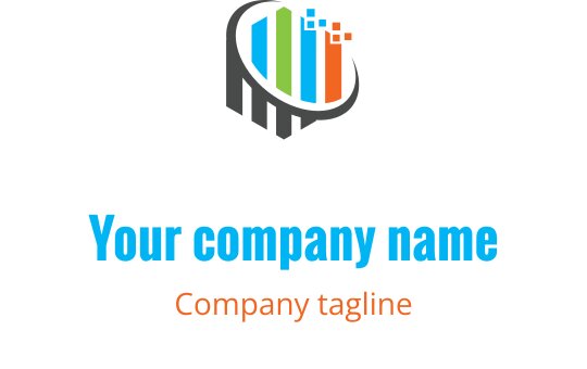Modern logotypdesign med färgglada vertikala staplar och en cirkulär kontur