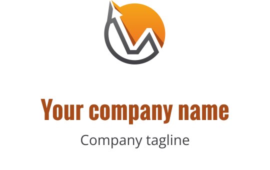 Modern logotypdesign med en stigande graf och orange sol