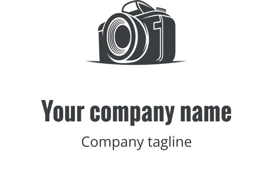 Realistisk grå kamera logo design med detaljerade linser och kroppsegenskaper